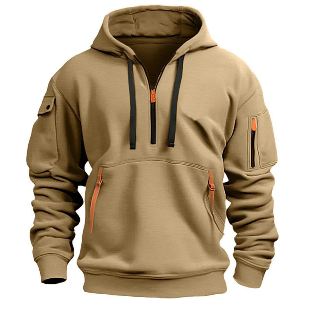Romain - Sweat Homme à Capuche Confort avec Col Zippé et Poches Utilitaires