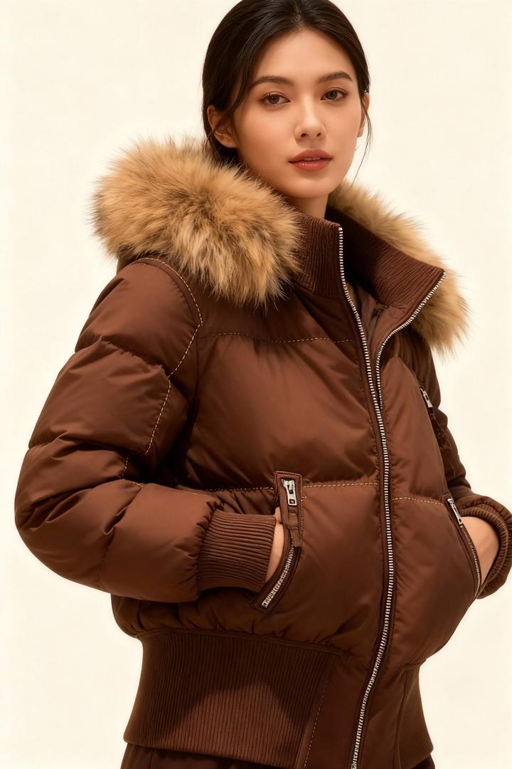Sarah - Doudoune femme courte et chaude à capuche doublée et zippée pour l'hiver