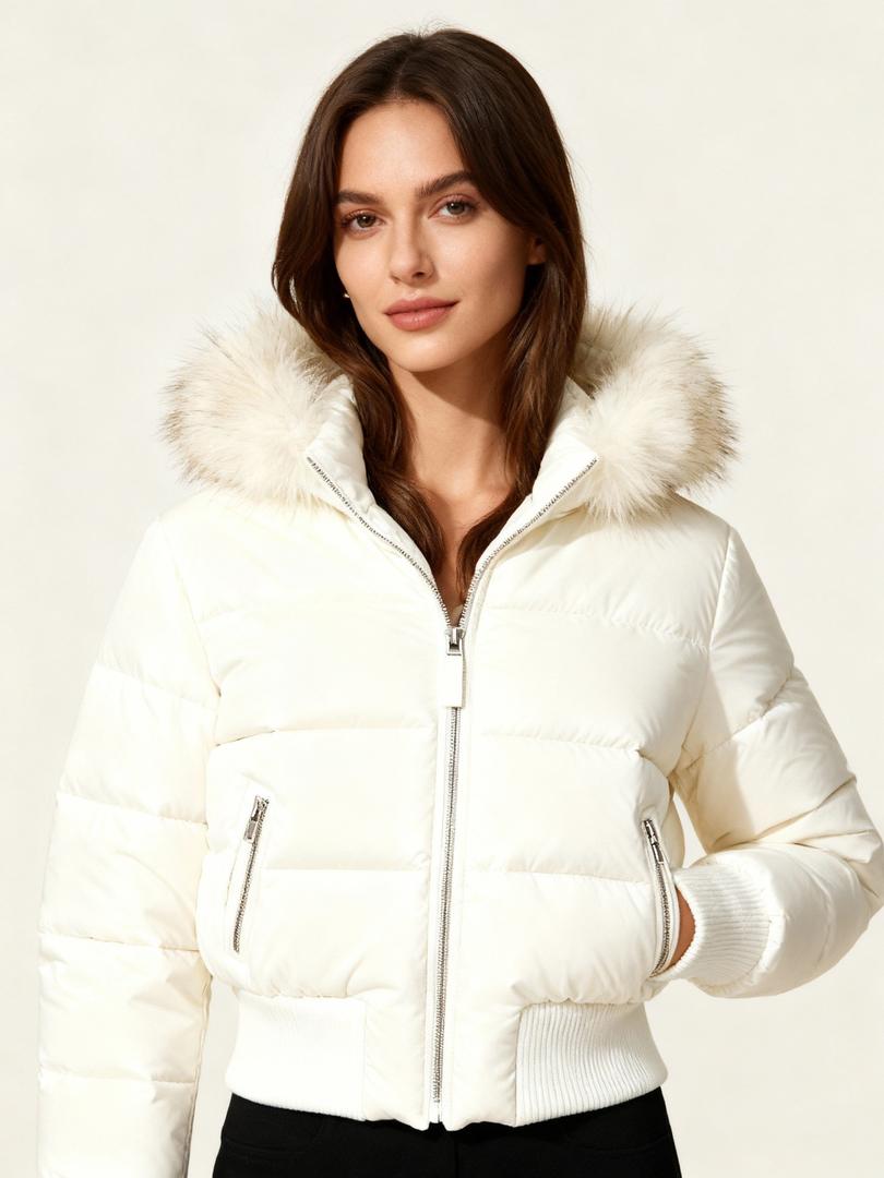 Sarah - Doudoune femme courte et chaude à capuche doublée et zippée pour l'hiver