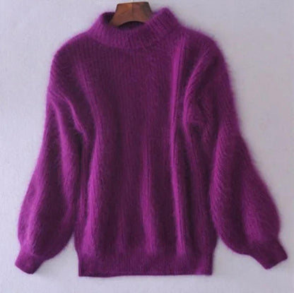Sarah - Pull femme col roulé en maille ample doux et chaud