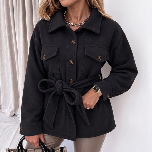 Sarah - Veste femme oversize et chaude avec ceinture et col chemise