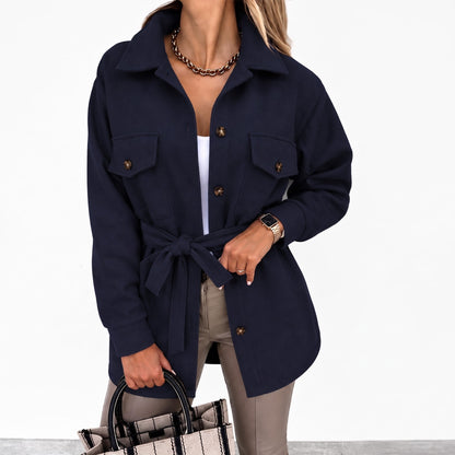Sarah - Veste femme oversize et chaude avec ceinture et col chemise