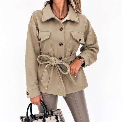 Sarah - Veste femme oversize et chaude avec ceinture et col chemise