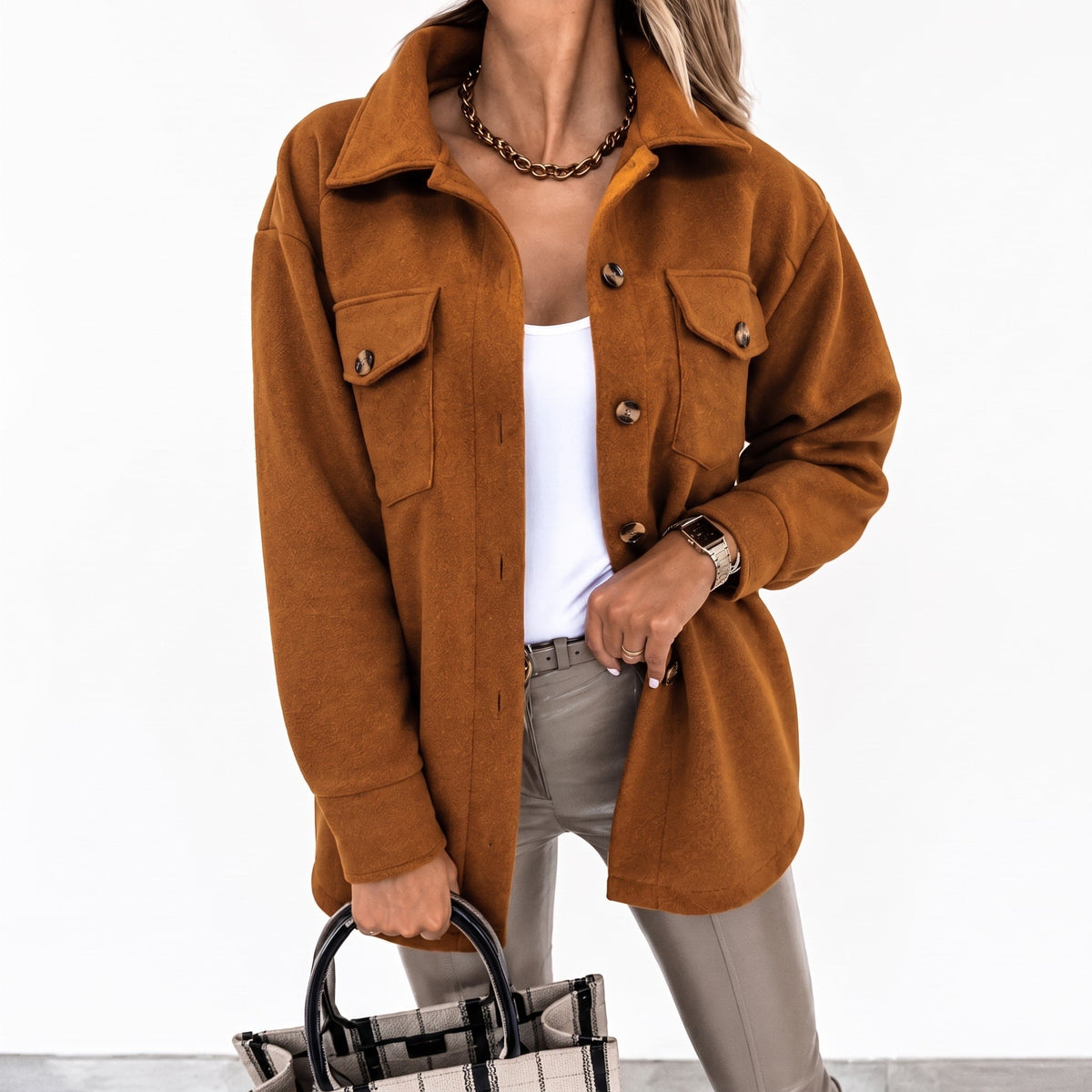 Sarah - Veste femme oversize et chaude avec ceinture et col chemise