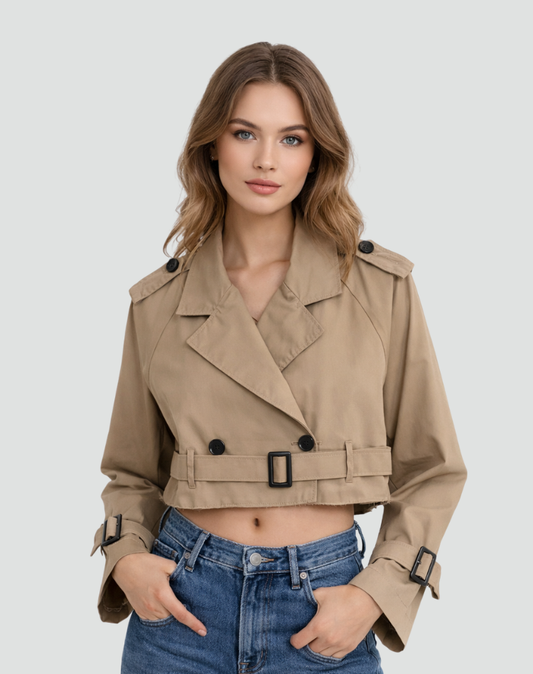 Sophie - Trench Court Femme Ceinturé à Double Boutonnage Élégant