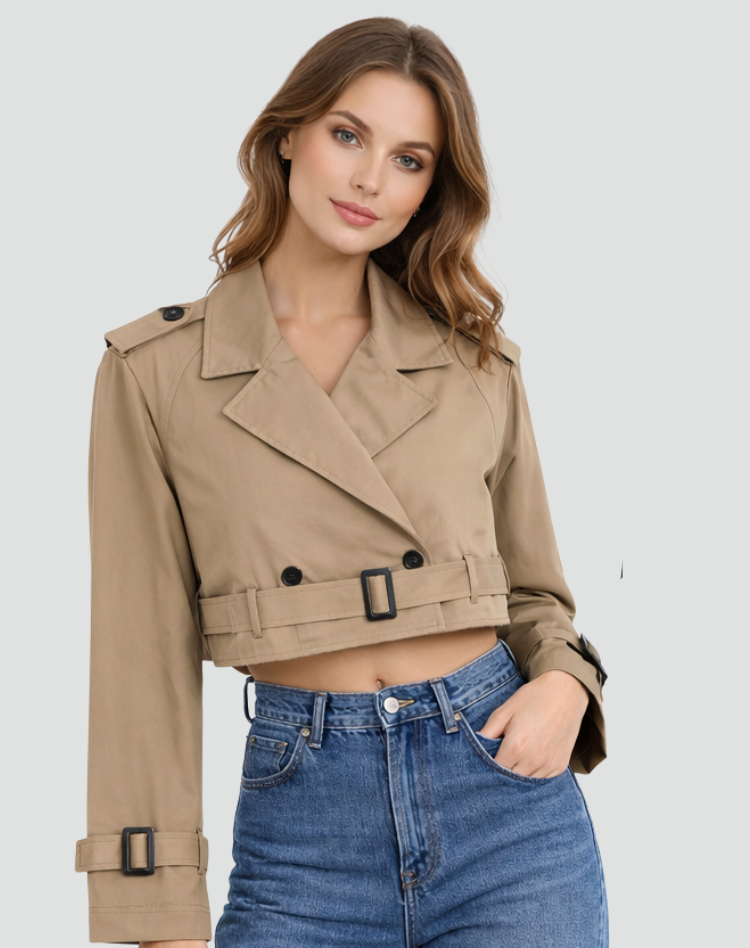 Sophie - Trench Court Femme Ceinturé à Double Boutonnage Élégant