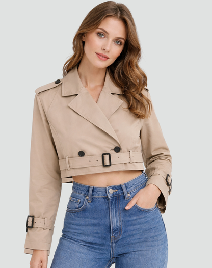 Sophie - Trench Court Femme Ceinturé à Double Boutonnage Élégant