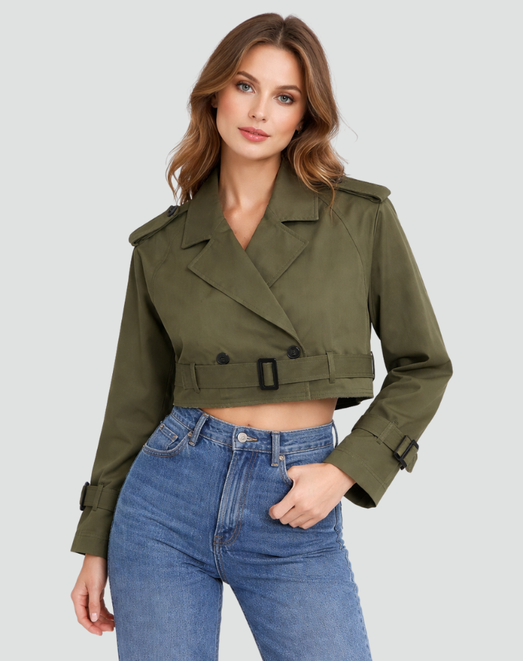 Sophie - Trench Court Femme Ceinturé à Double Boutonnage Élégant
