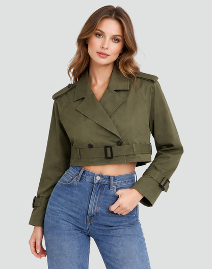 Sophie - Trench Court Femme Ceinturé à Double Boutonnage Élégant