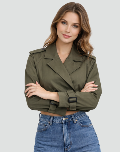 Sophie - Trench Court Femme Ceinturé à Double Boutonnage Élégant