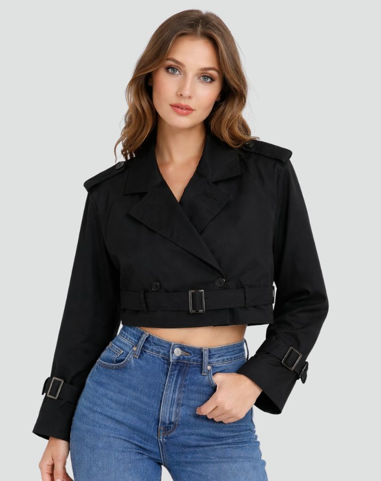 Sophie - Trench Court Femme Ceinturé à Double Boutonnage Élégant