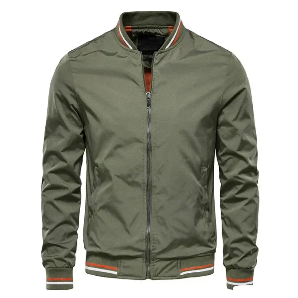 Théo - Bomber Homme Léger d'Automne Zippé à Col Montant Rayé