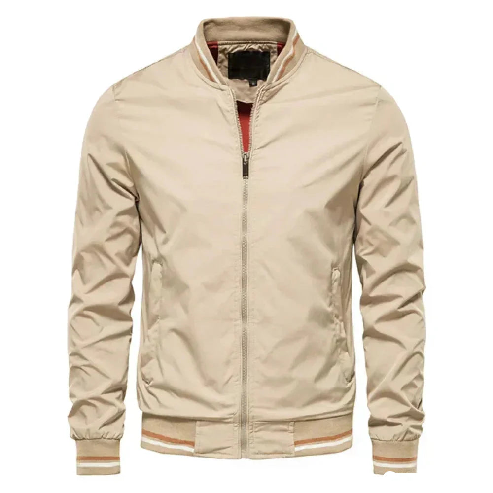 Théo - Bomber Homme Léger d'Automne Zippé à Col Montant Rayé
