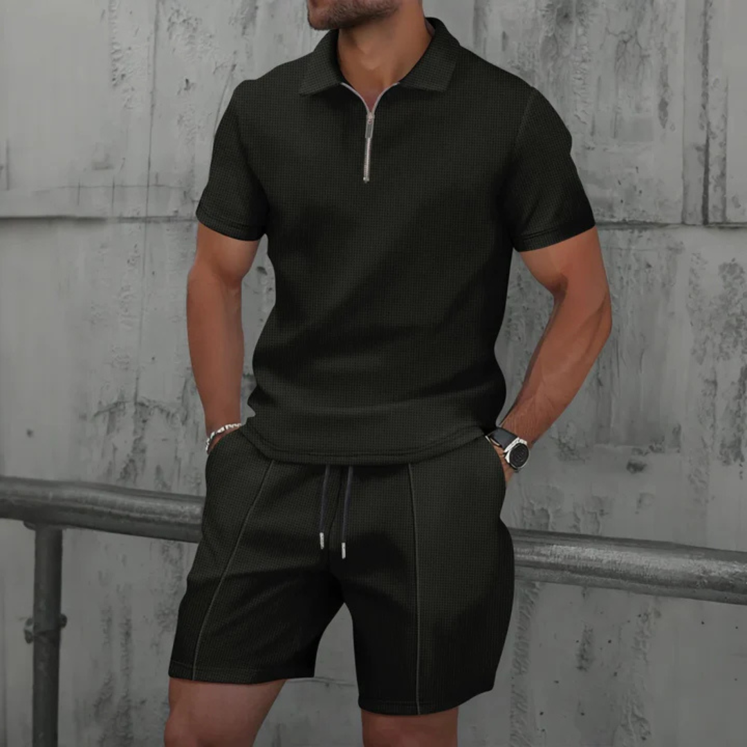 Théo - Ensemble Été Homme Coordonné avec Polo Zippé et Short Tendance