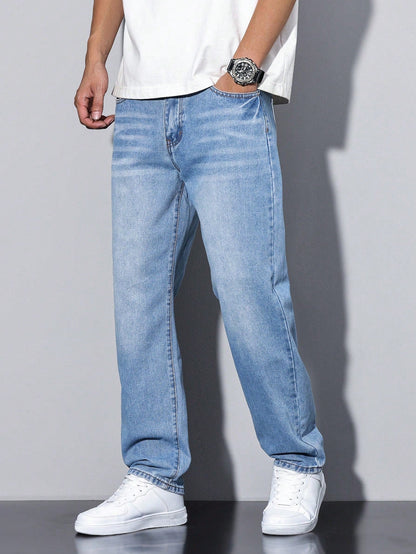 Théo - Jean Homme Casual Smart à Coupe Droite avec Délavage Moderne
