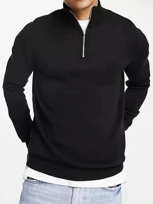 Théo - Pull Homme Casual Smart Col Zippé avec Bords Côtelés