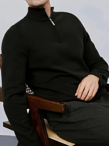 Théo - Pull Homme Casual Smart Col Zippé avec Bords Côtelés