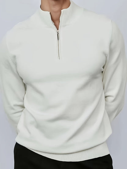 Théo - Pull Homme Casual Smart Col Zippé avec Bords Côtelés