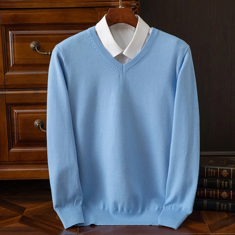 Théo - Pull Homme en Cashmere Style avec Col en V pour l'Automne