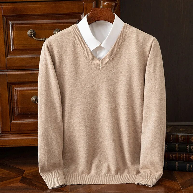 Théo - Pull Homme en Cashmere Style avec Col en V pour l'Automne