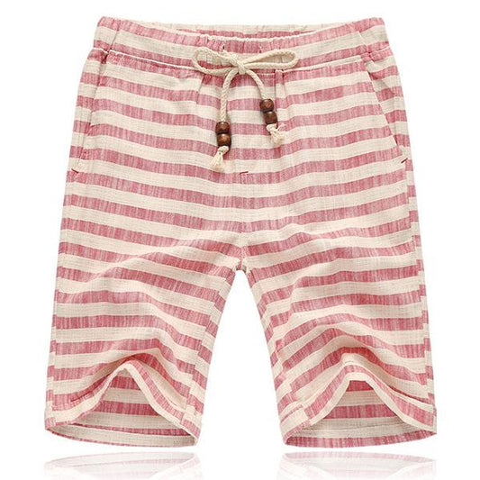 Théo - Short en Lin Homme Casual avec Cordon à Perles et Motif Rayé