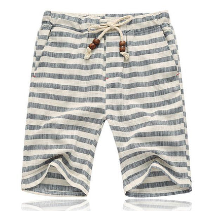 Théo - Short en Lin Homme Casual avec Cordon à Perles et Motif Rayé
