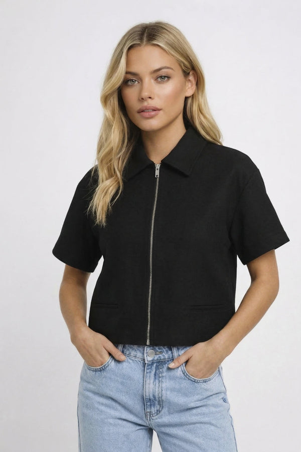 Veste Femme - Courte Zippée avec Col Revers | Casual