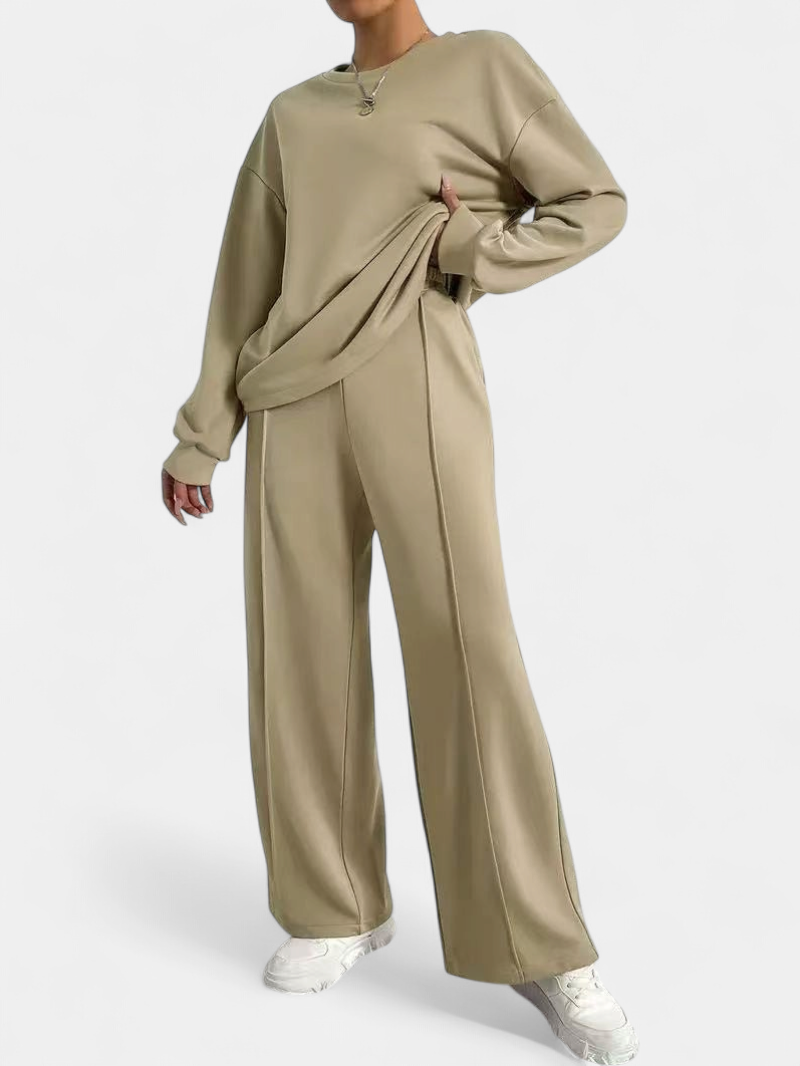 Zoe - Ensemble maille femme oversize et confortable à col montant et jambes larges
