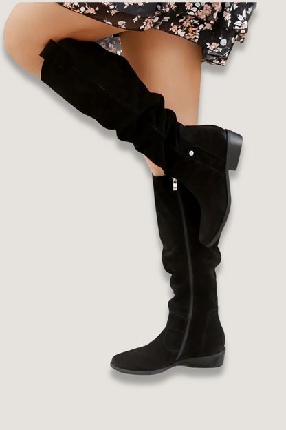 Élise - Bottes Femme Élégantes Cuissardes avec Tige Souple et Talon Plat