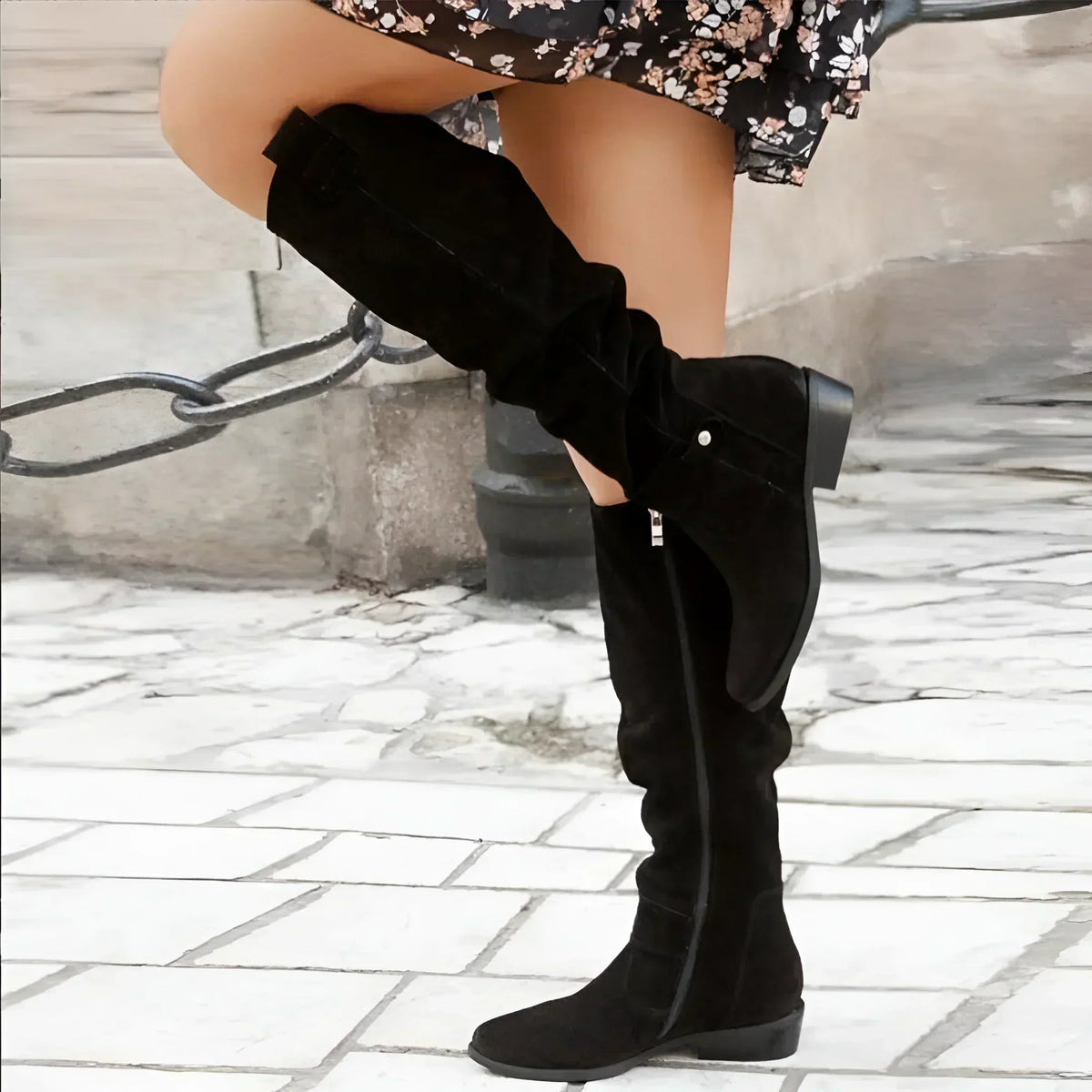 Élise - Bottes Femme Élégantes Cuissardes avec Tige Souple et Talon Plat