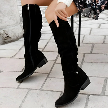 Élise - Bottes Femme Élégantes Cuissardes avec Tige Souple et Talon Plat