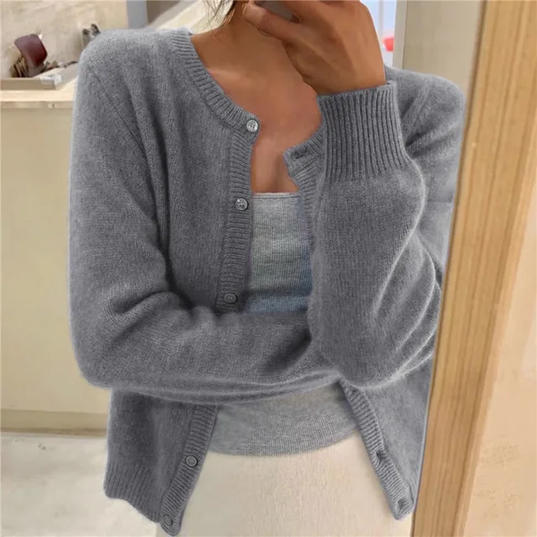 Élise - Gilet Femme en Maille Douce avec Col Rond et Boutonnage Fin