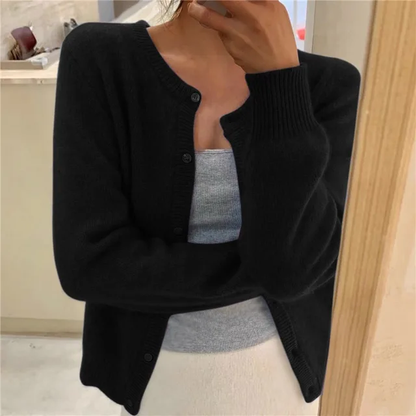 Élise - Gilet Femme en Maille Douce avec Col Rond et Boutonnage Fin