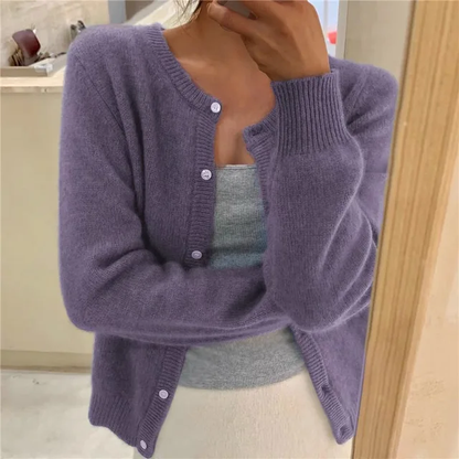 Élise - Gilet Femme en Maille Douce avec Col Rond et Boutonnage Fin