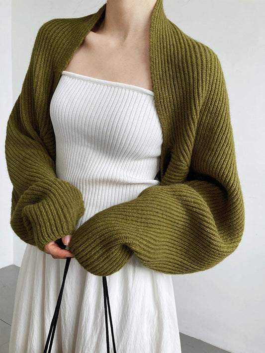 Élise - Gilet Femme en Maille Ouvert avec Manches Longues et Coupe Boléro