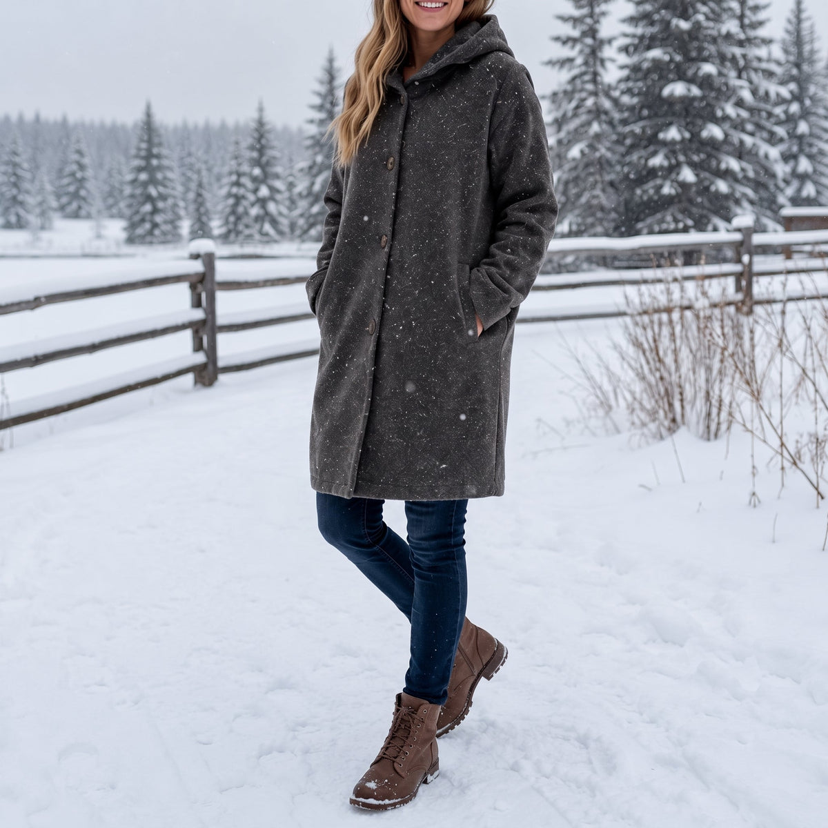 Élise - Manteau femme hiver long à capuche oversize chaud et confortable