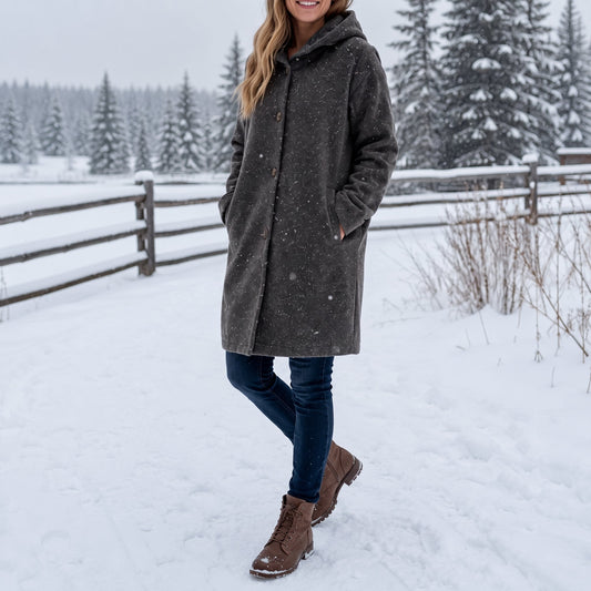 Élise - Manteau femme hiver long à capuche oversize chaud et confortable