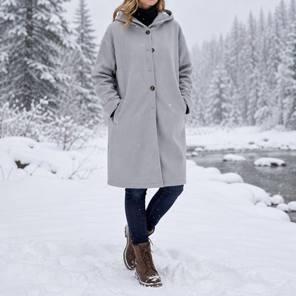 Élise - Manteau femme hiver long à capuche oversize chaud et confortable