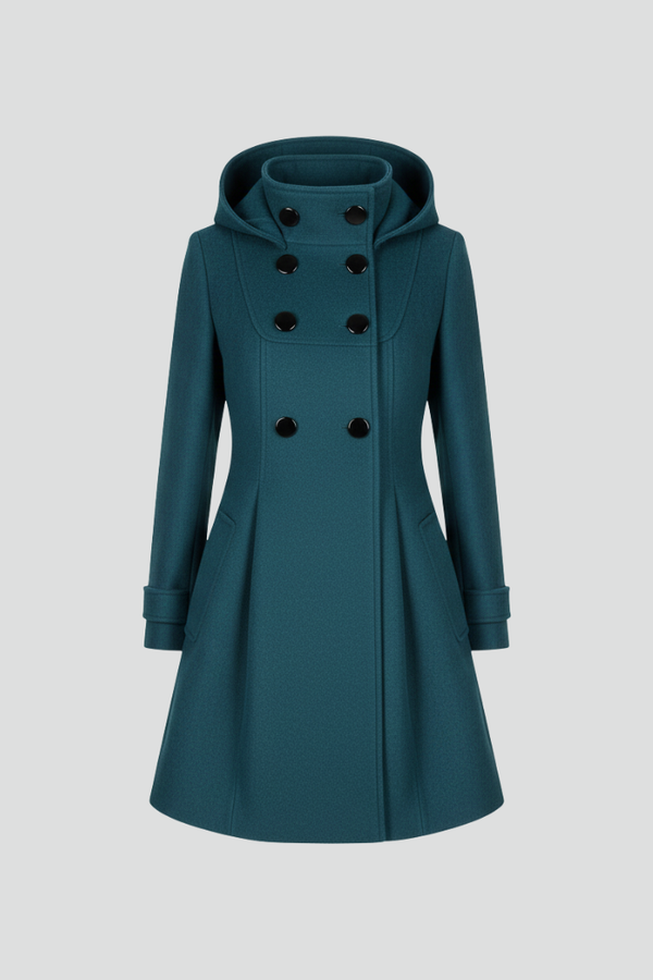 Élise - Manteau femme hiver long et chaud à capuche croisé et chic