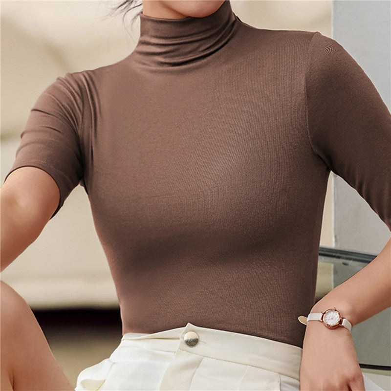 Élise - Pull Femme Col Roulé en Maille avec Manches Longues