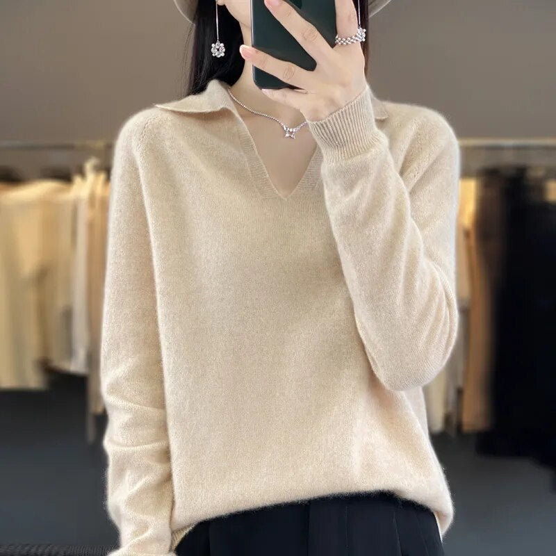 Élise - Pull Femme Maille en Laine Style pour l'Automne avec Col V