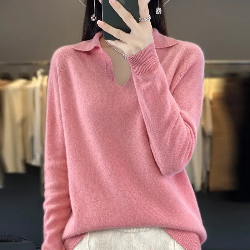 Élise - Pull Femme Maille en Laine Style pour l'Automne avec Col V