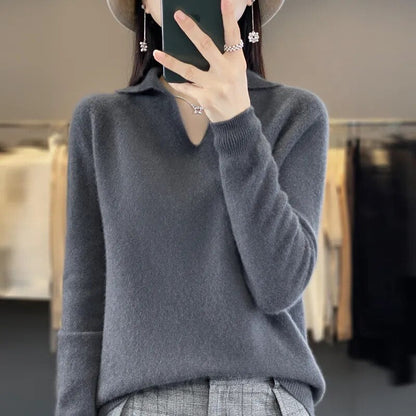 Élise - Pull Femme Maille en Laine Style pour l'Automne avec Col V