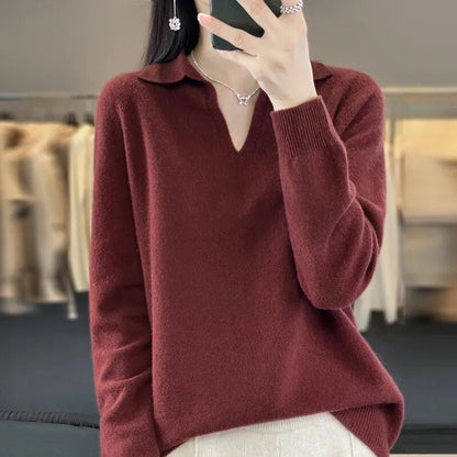Élise - Pull Femme Maille en Laine Style pour l'Automne avec Col V