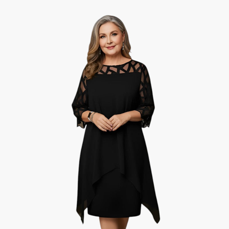 Élise - Robe femme midi fluide et évasée à manches longues grande taille