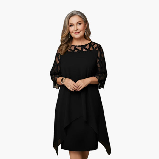 Élise - Robe femme midi fluide et évasée à manches longues grande taille