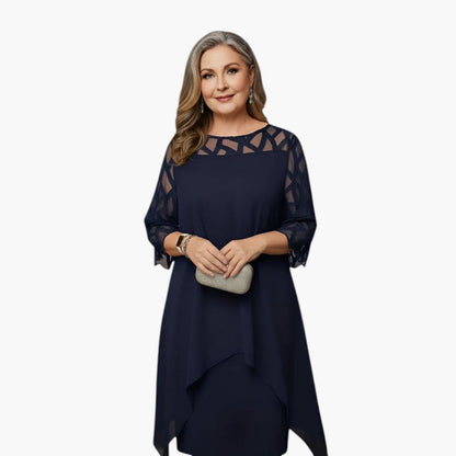 Élise - Robe femme midi fluide et évasée à manches longues grande taille
