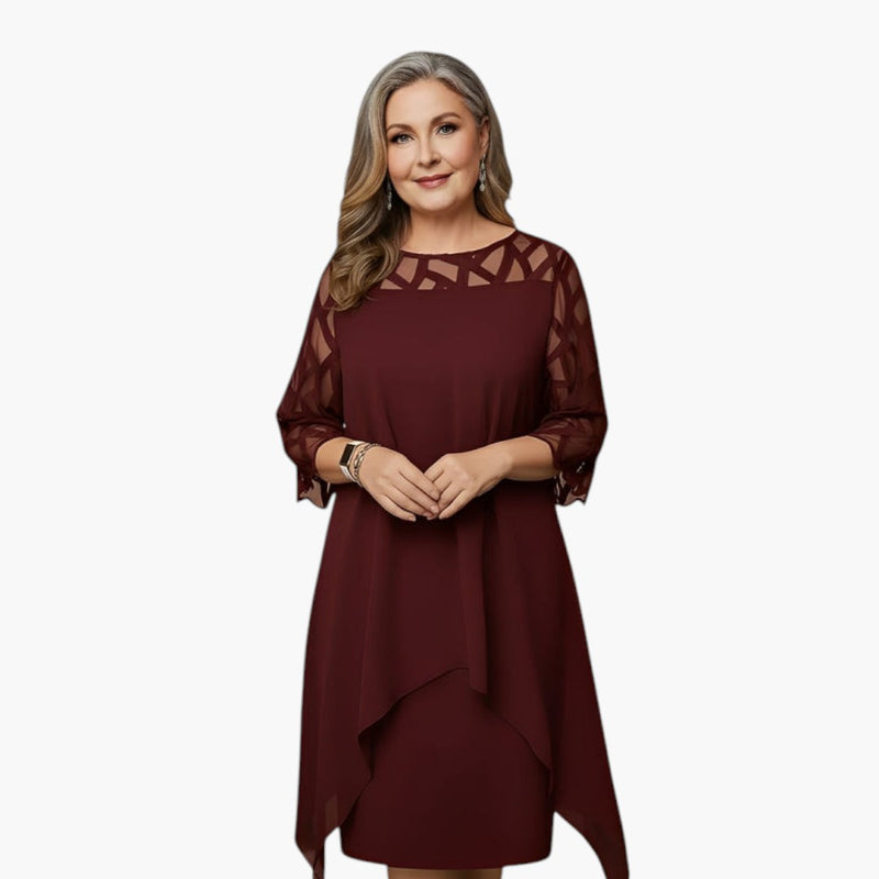 Élise - Robe femme midi fluide et évasée à manches longues grande taille