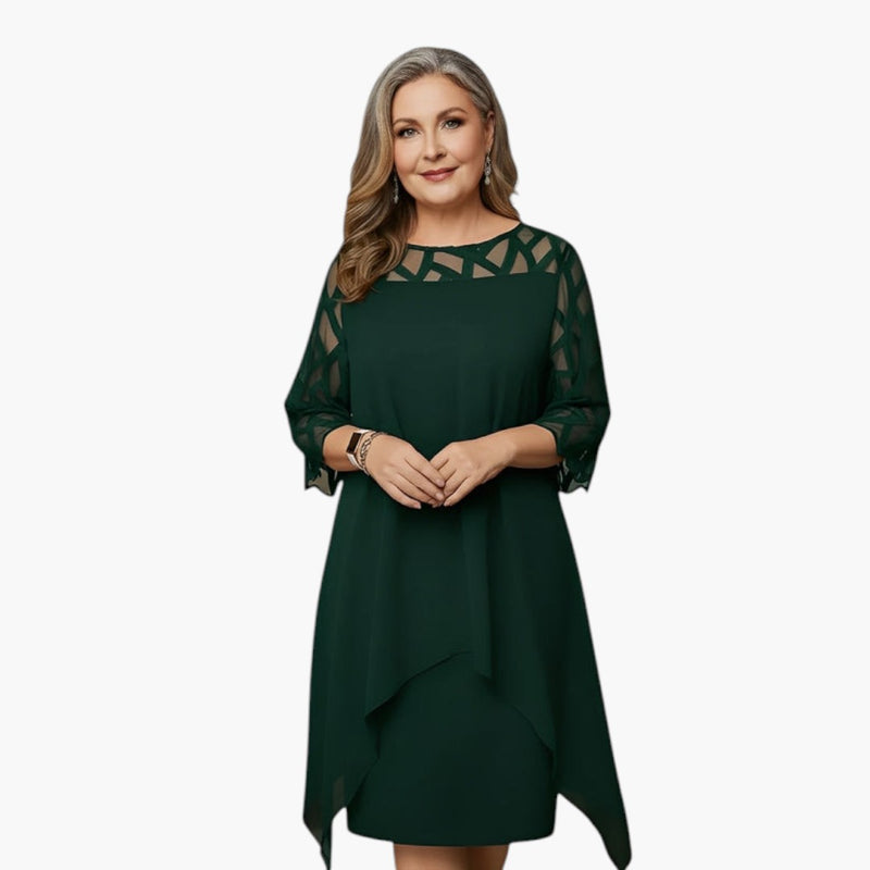 Élise - Robe femme midi fluide et évasée à manches longues grande taille
