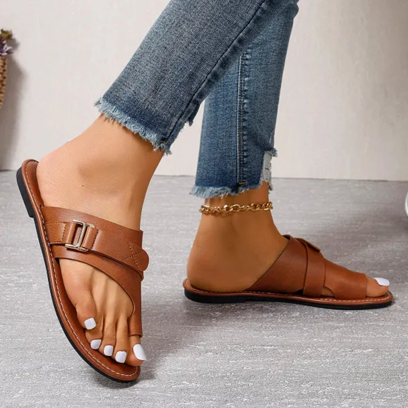 Élise - Sandales Orthopédiques Plates Femme Chic avec Boucle et Anneau Orteil